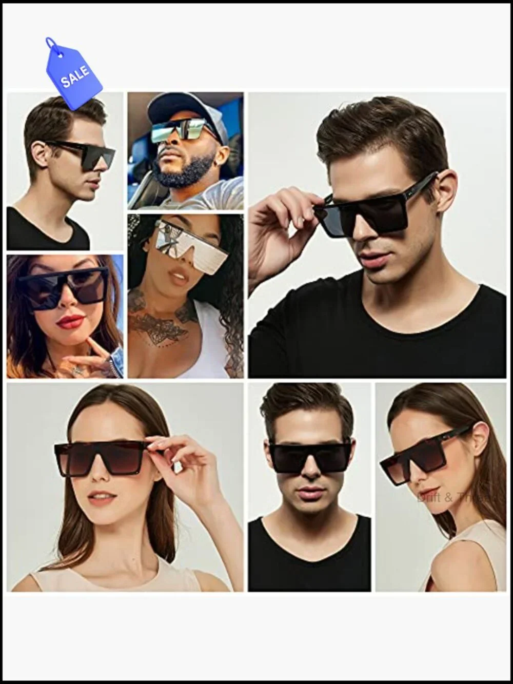 Oversized Square Flat Top Sunglasses UV Protection Rimless Shield Shades for